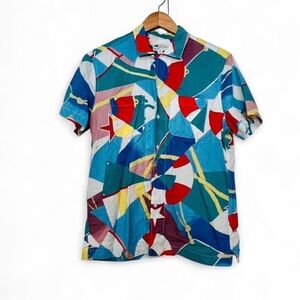 J. Crew Retro Coastal Camp Collar Multicolor Cotton Nautical Short Sleeve Shirt